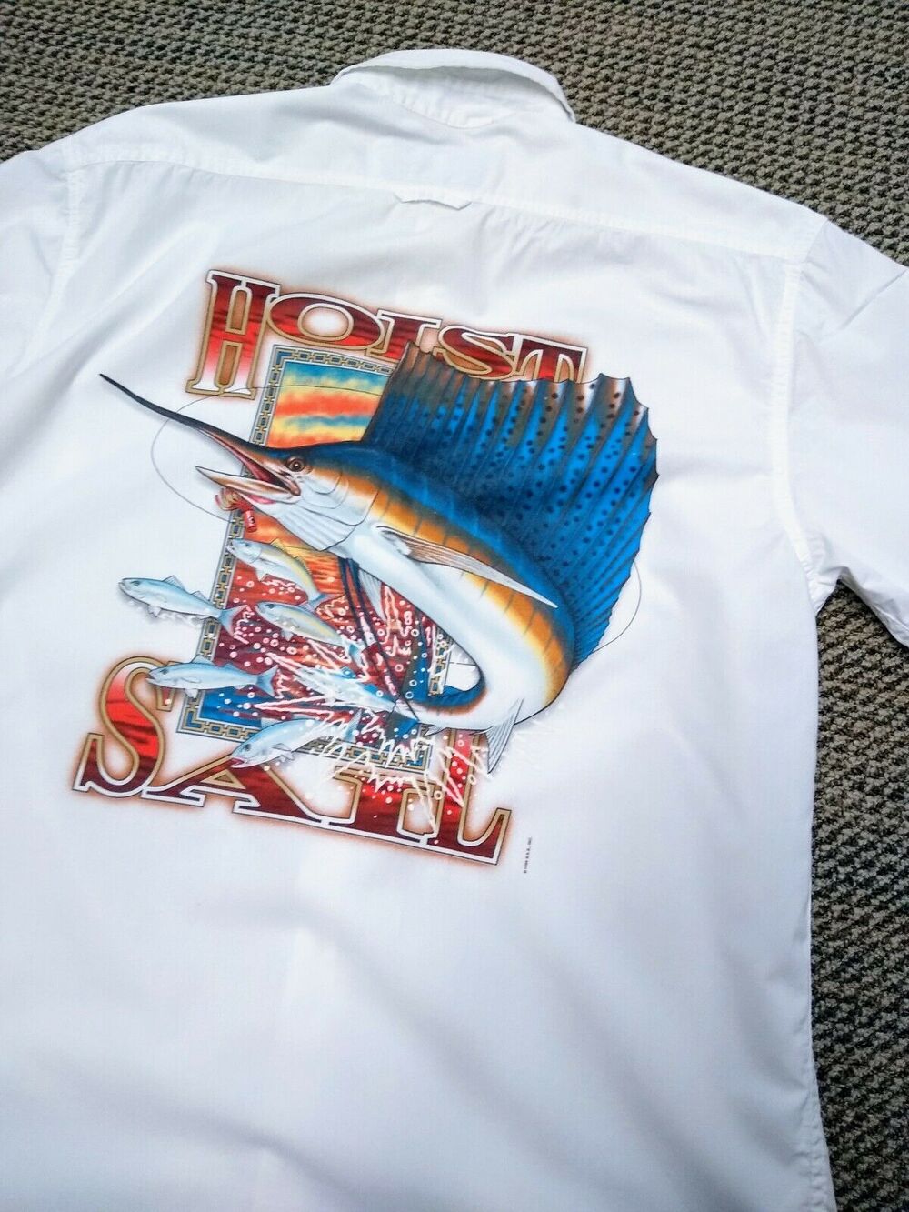 Vtg 90's Penn Reels Authentic Fishing Gear Hoist Sail Swordfish Print Mens' Med